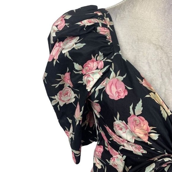 Eileen West Floral Midi Dress Puff Sleeve Bow Sweetheart Neck Cottage Prairie 10 - Picture 13 of 14